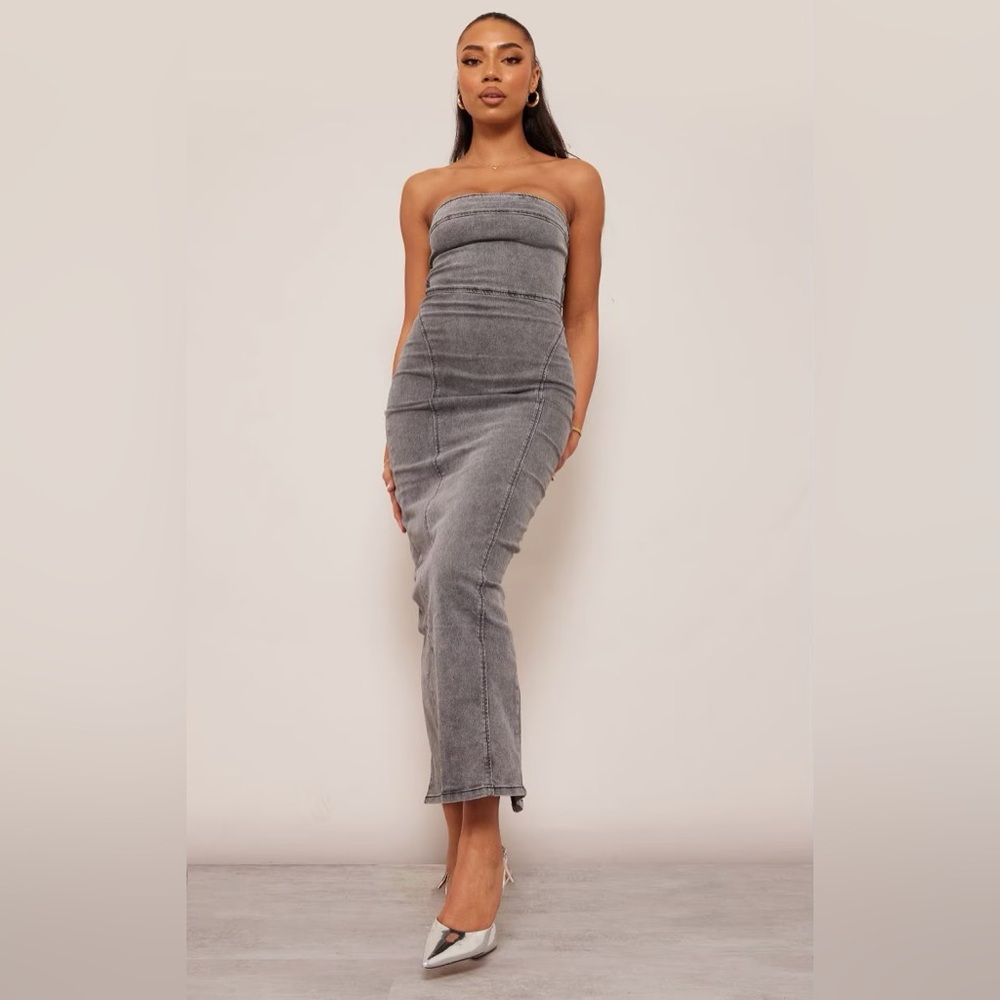 PrettyLittleThing Charcoal Strapless Dress